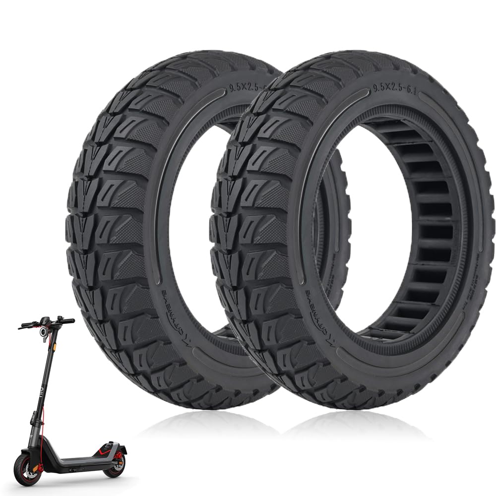 9.5x2.50 Solid Tire 9.5 inch for NIU KQi3 Pro/KQi3 Max/KQi3 Sport Electric Scooters, Puncture-proof, Tubeless Rubber Tires Front or Rear Replacement, 2pc (Black)