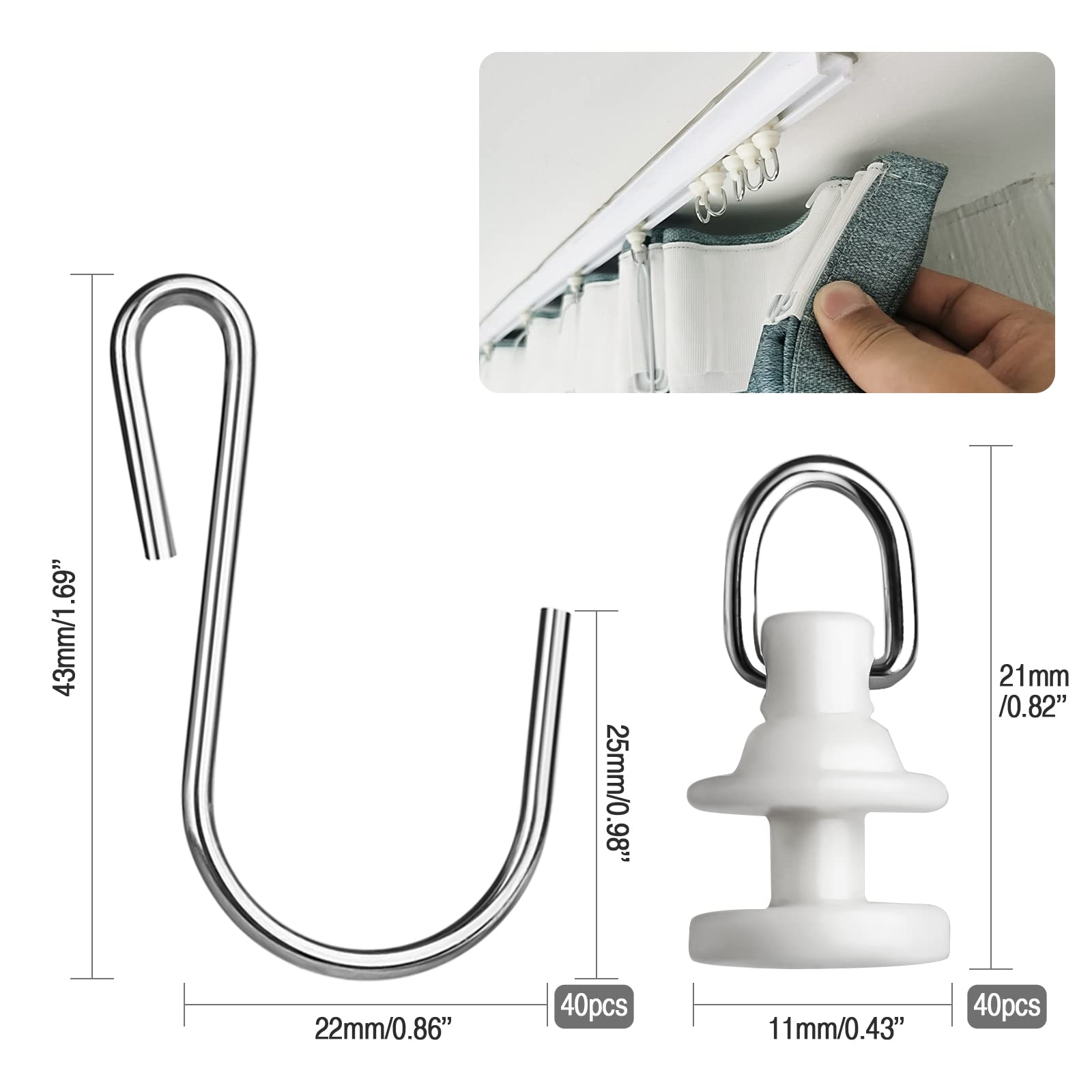 Ganci Per Tenda Doccia - 75 Pezzi In Acciaio Inox, Argento, 7x3.8 Cm, Per Tende E Decorazione - Foto 2