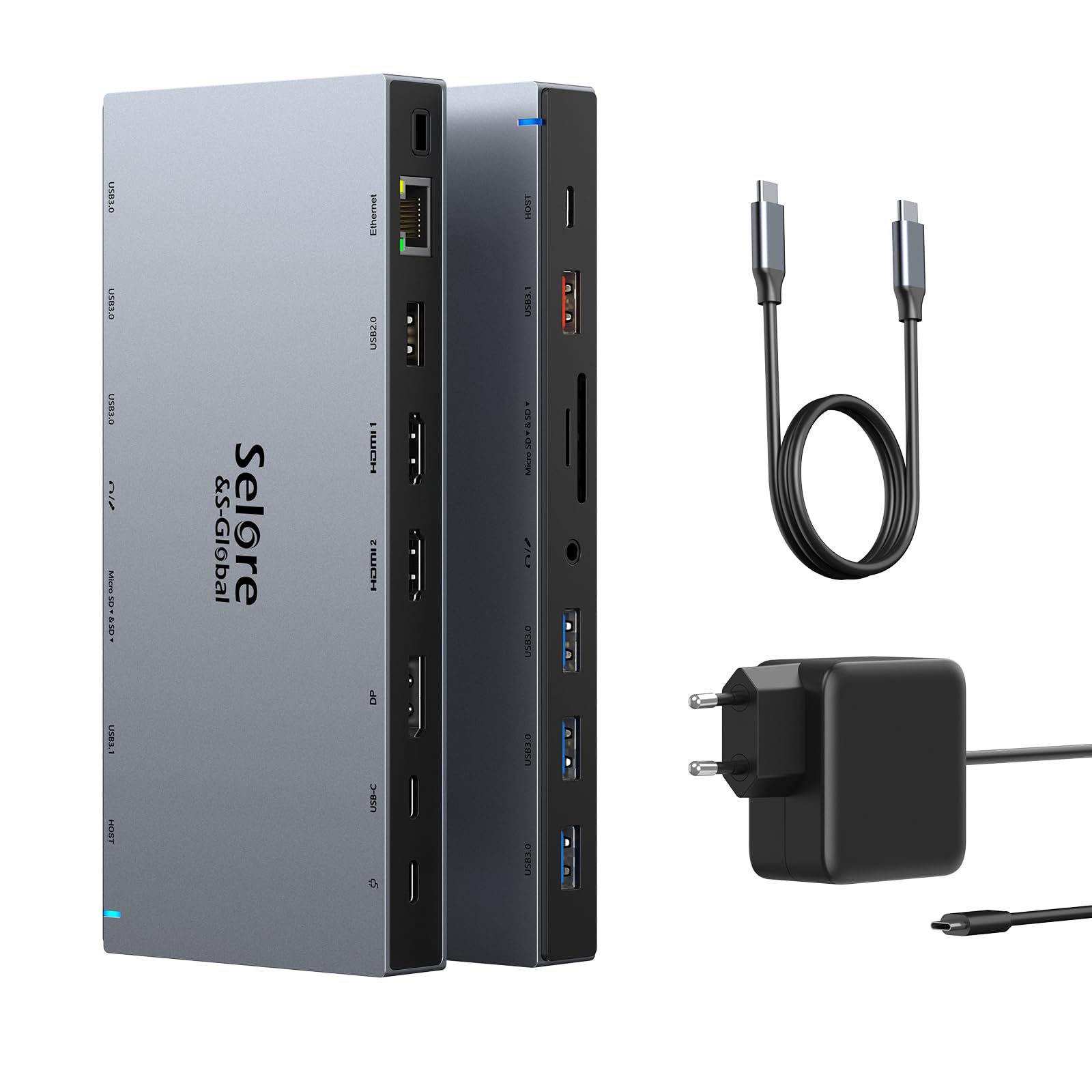 USB C Docking Station mit 65W Netzteil Laptop Dockingstation Triple Display USB C Dock Hub mit 4K Dual HDMI, DP, 100W PD, Ethernet, 10Gbps USBC/A 3.1, 3 USB3.0, SD/TF, Audio/Mic