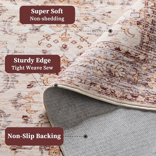 Vintage 2x3 Washable Area Rug, Low-Profile Entryway Rug with Non-Slip Backing & Durable Edge Binding, Pet-Friendly Doormat, Small Rug for Entryway, Kitchen, Living Room