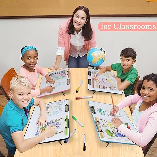 Miniatura 4 de Pizarra inclinada para escribir 18 x 12 pulgadas, pizarra blanca de borrado en seco, superficie de trabajo ajustable de 10-15 para escritura y