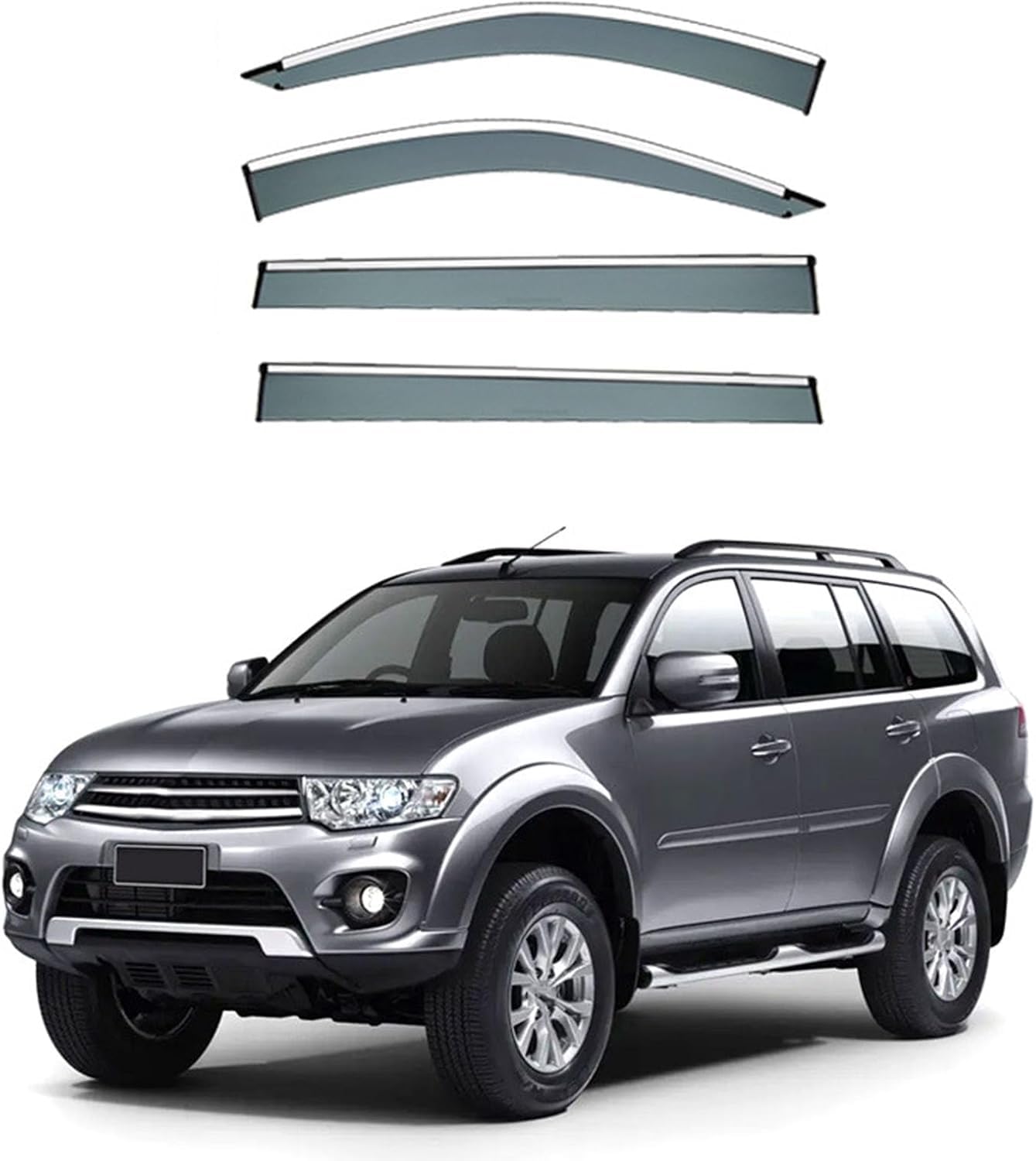 FengXH Window Deflectors for Mitsubishi Shogun Sport MK2 2009-2015- 4pc Smoke Tint, Waterproof, Noise Reducing.