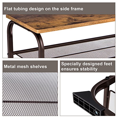 VASAGLE Industrial Shoe Bench Rack, 3-Tier Shoe Storage Shelf for Entryway Hallway Living Room, Wood Look Accent Furniture with Metal Frame, Easy Assembly