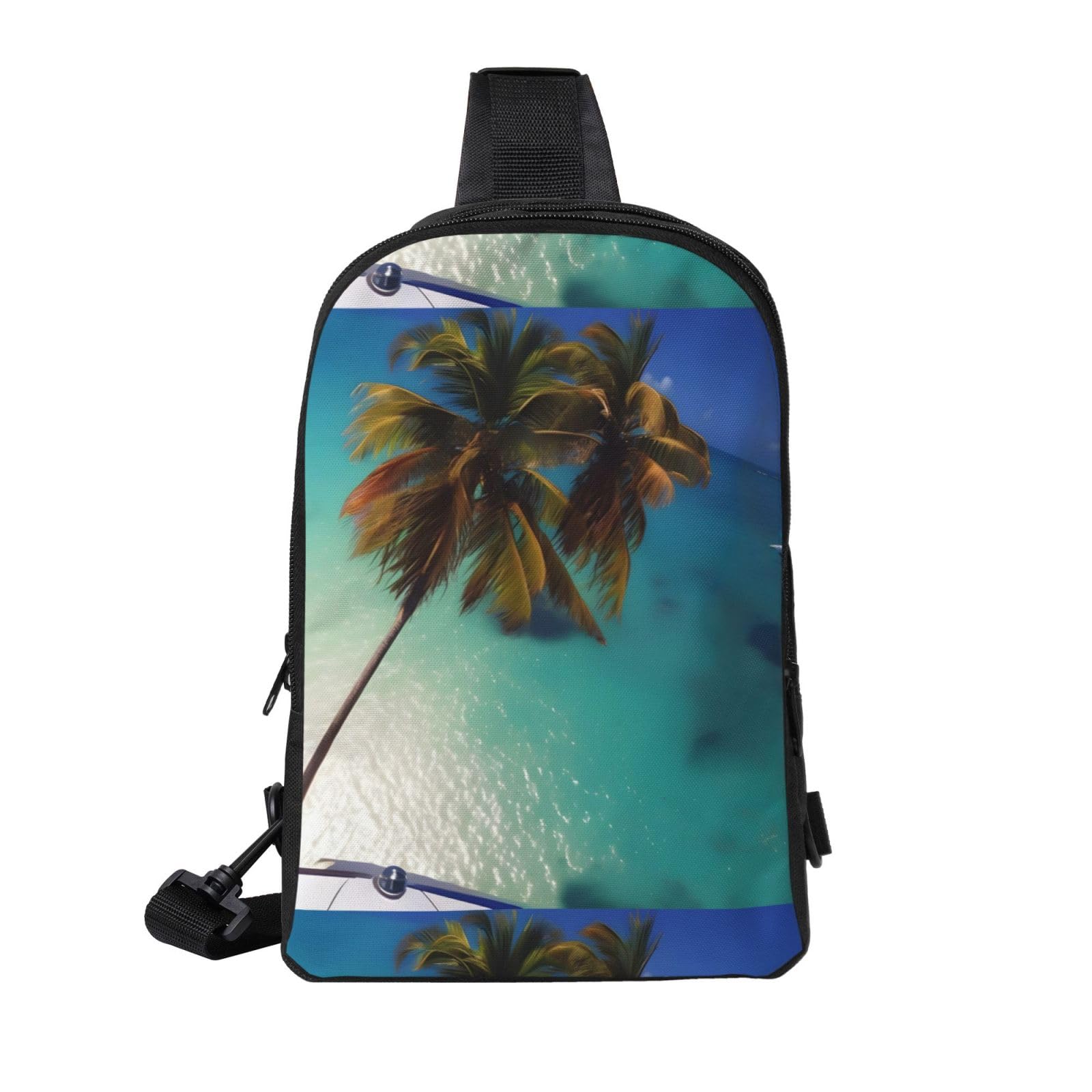 Beach Coconut Sunshine Adjustable Strap Large Capacity Double Layer Crossbody Chest Bag 7.7x2.4x11.8in For Camping Travel Daily Leisure Activities