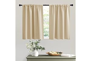 RYB HOME Cafe Curtains 42Wx36L - Tan Kitchen Curtains for Small Windows