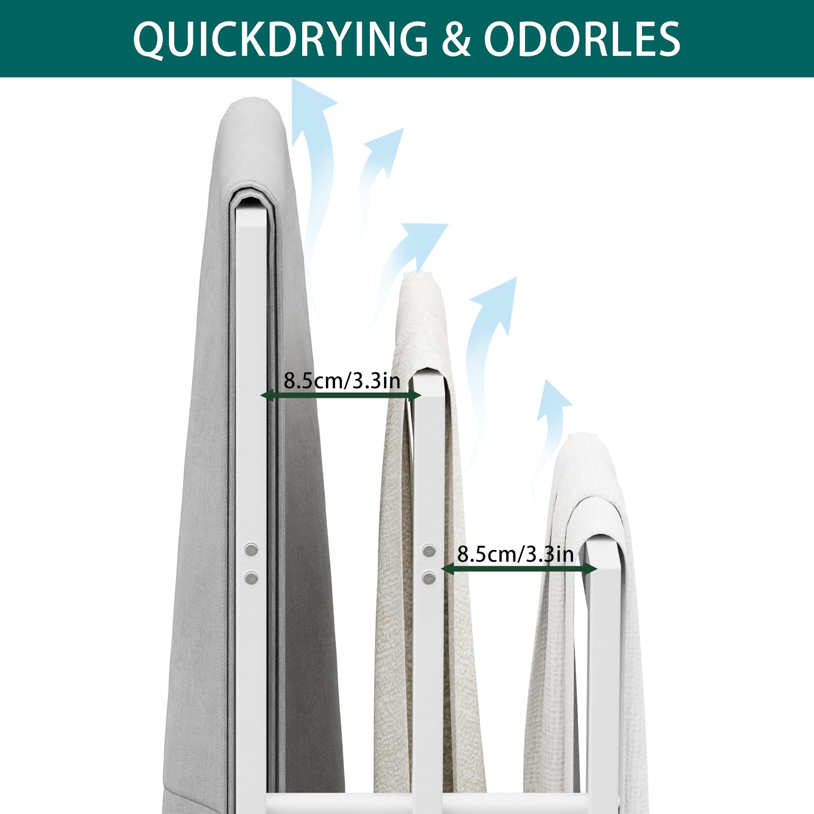 OUTBROS Porte Serviette sur Pied, Porte Serviettes Debout en Métal avec 3 Barres, Utilisé pour Les Salles de Bains, Les Chambres, Facile à Installer, Stable,40x30x80cm,Blanc