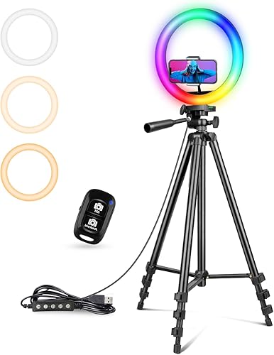 UBeesize Kit de luces de anillo anillo de luz LED de 175 pulgadas con control inalámbrico luces circulares bicolores profesionales de 3000K-6000K UBeesize Kit de luces de anillo anillo de luz LED de 175 pulgadas con control inalámbrico luces circulares bicolores profesionales de 3000K-6000K