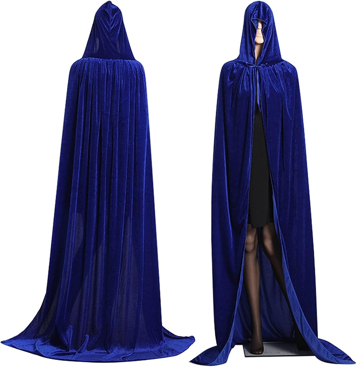 Full Length Hooded Robe Cloak Long Velvet Cape Cosplay Costume for Witch Goth Devil Pirate Vampire Demon, Christmas Halloween Party Dress Up 59 inch,(Black) : Clothing, Shoes & Jewelry
