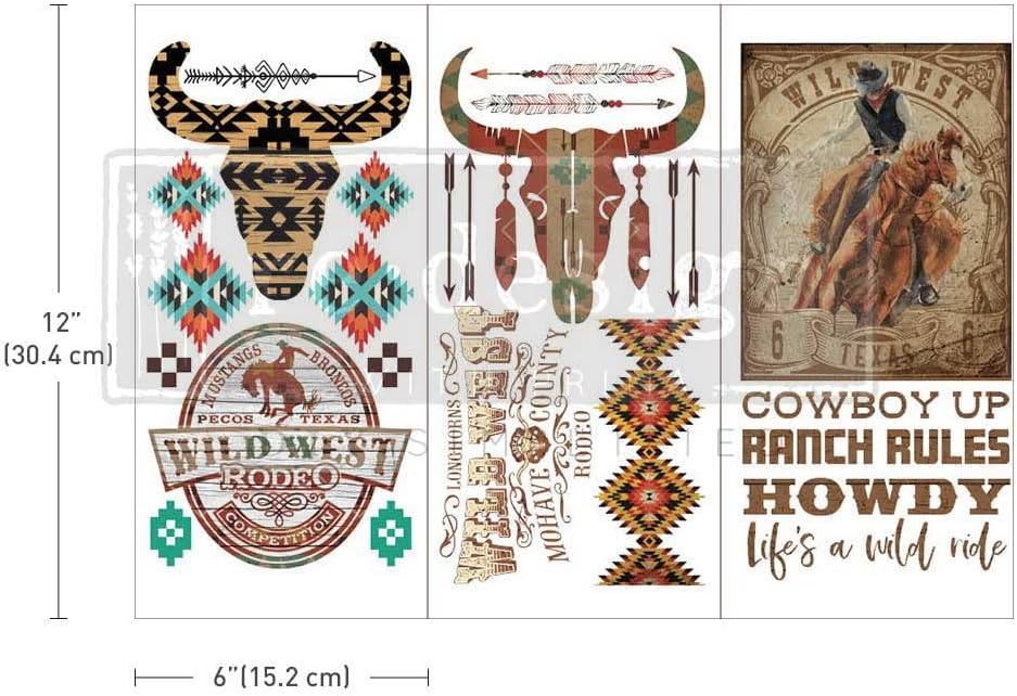 Redesign with Prima 655350658946 Wild West - Small Transfers 6x12 3 Sheets Rub on Transfers for Furniture Vintage Rub on Transfers Stickers for Crafts