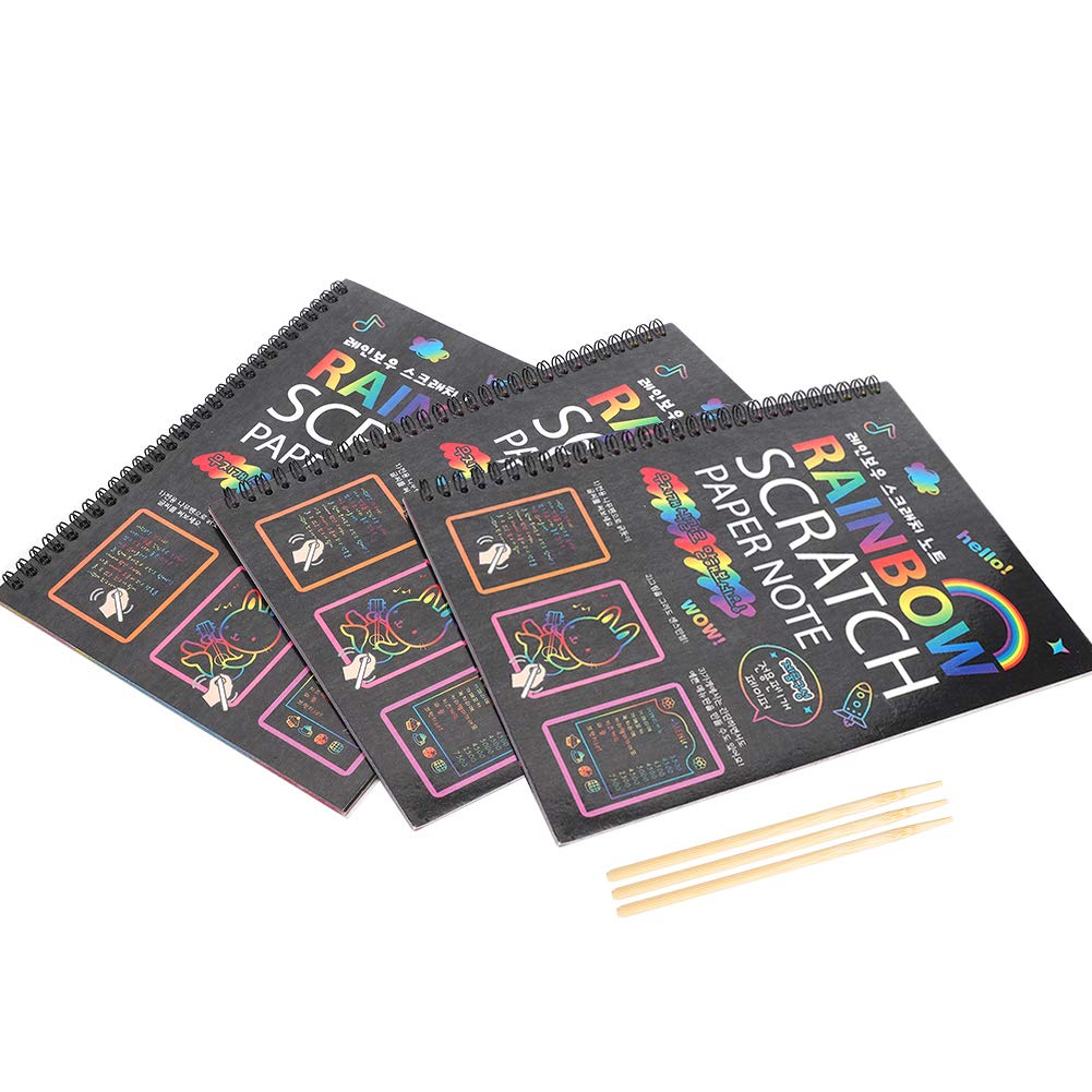 3Pcs Scratch Note Multicolor Art Supplies Art Card Students Drawing Books