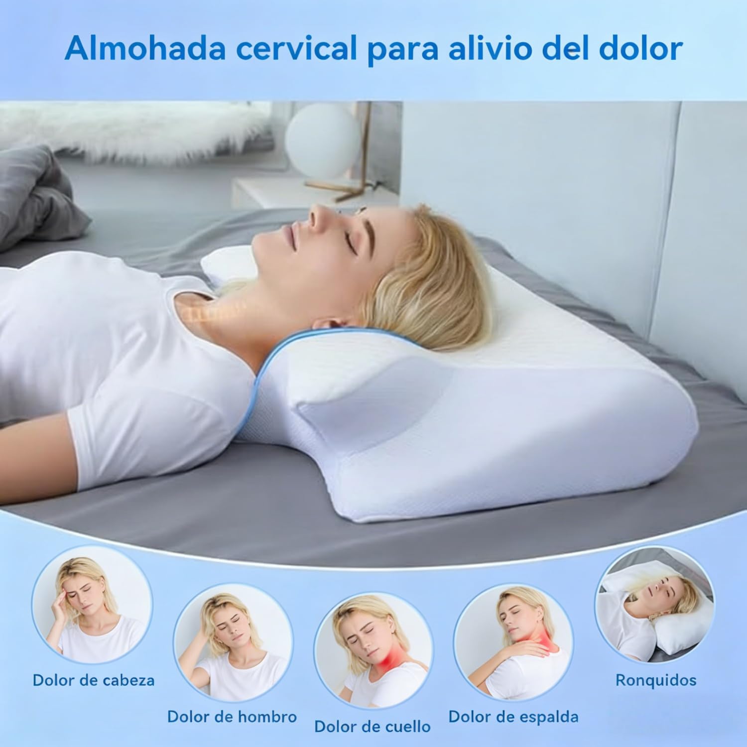 OrthoSleep Almohada Cervical Ergonómica – Alivia Dolores de Cuello y Hombros, Viscoelástica con Funda Lavable, Mejora la Calidad del Sueño (Negro)