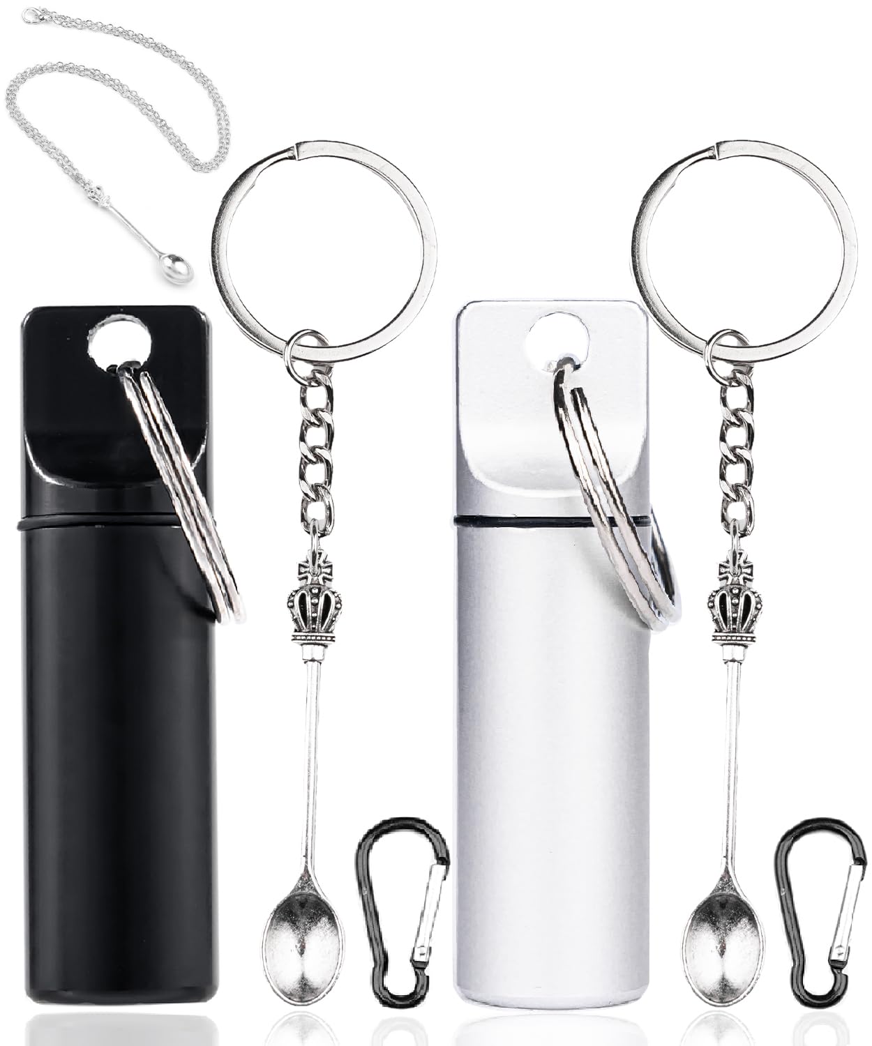Morn Light 2 Pack Mini Metal Organizer Cases with Keychain Carabiner Aluminum Containers for Tech Crafts Fishing Essentials?Matte Black and Matte Silver?