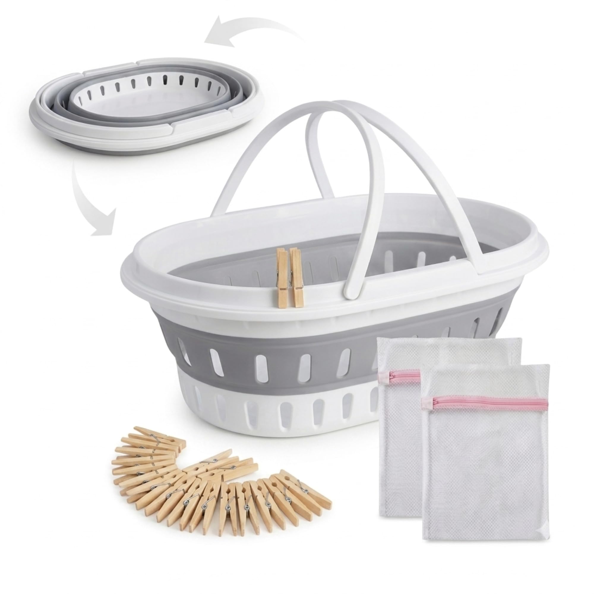 VELOSSIA Barreño Plegable 35L Silicona Resistente con Asas, Cubo Plegable Ropa, Cesto Ropa Multiusos, Incluye 2 Bolsas Delicadas, Cesta Colada, Baño, Camping, Lavado a Mano (35 L.) — view 7