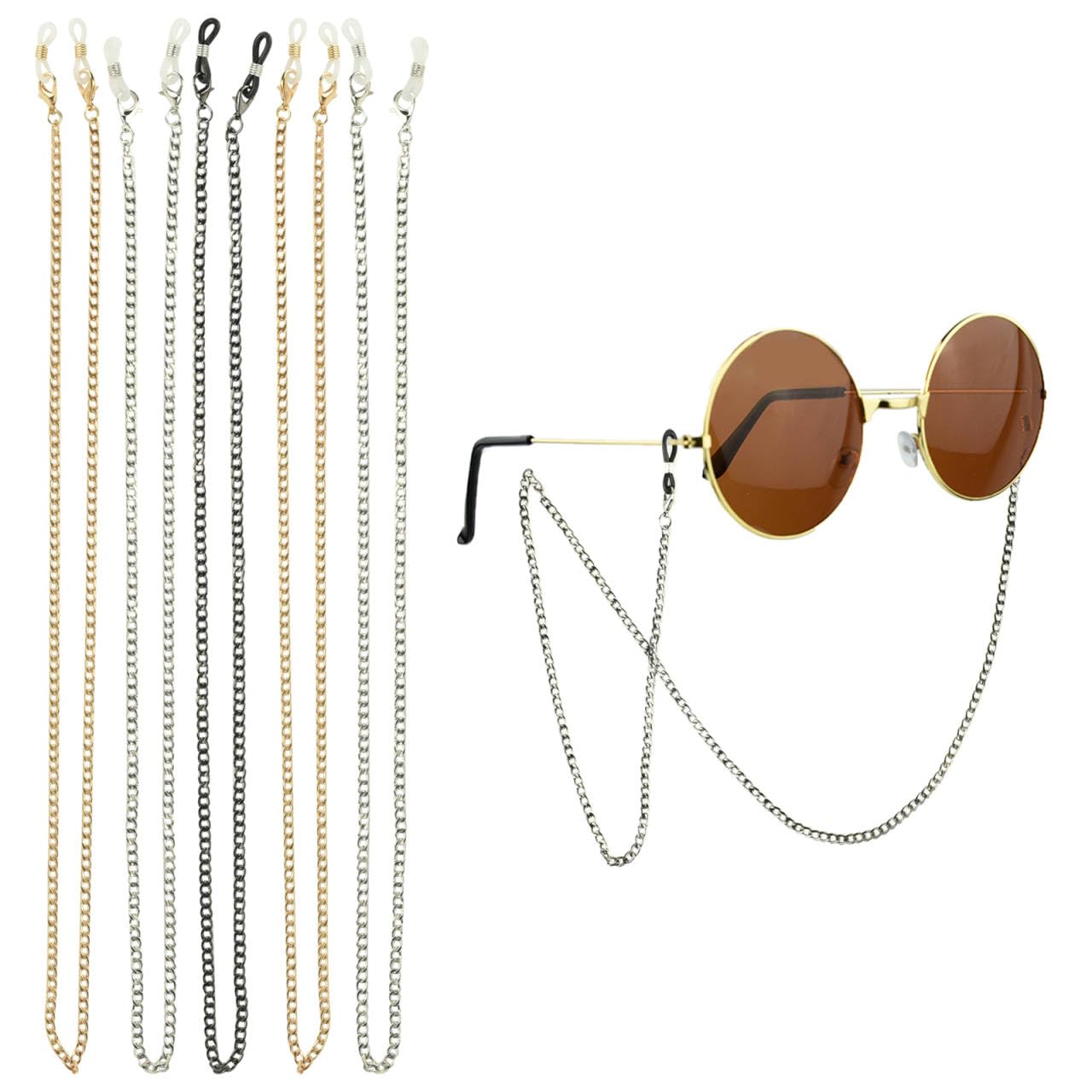 Kikuo 3 Cadenas de Eyeglass Chain, Cadena Gafas, Cordón para Gafas de Metal Antideslizante Cuerda Gafas, Cordones para Gafas para Hombres y Mujeres Deportivas (Plata Dorada Negra, 29.92 Pulgadas)