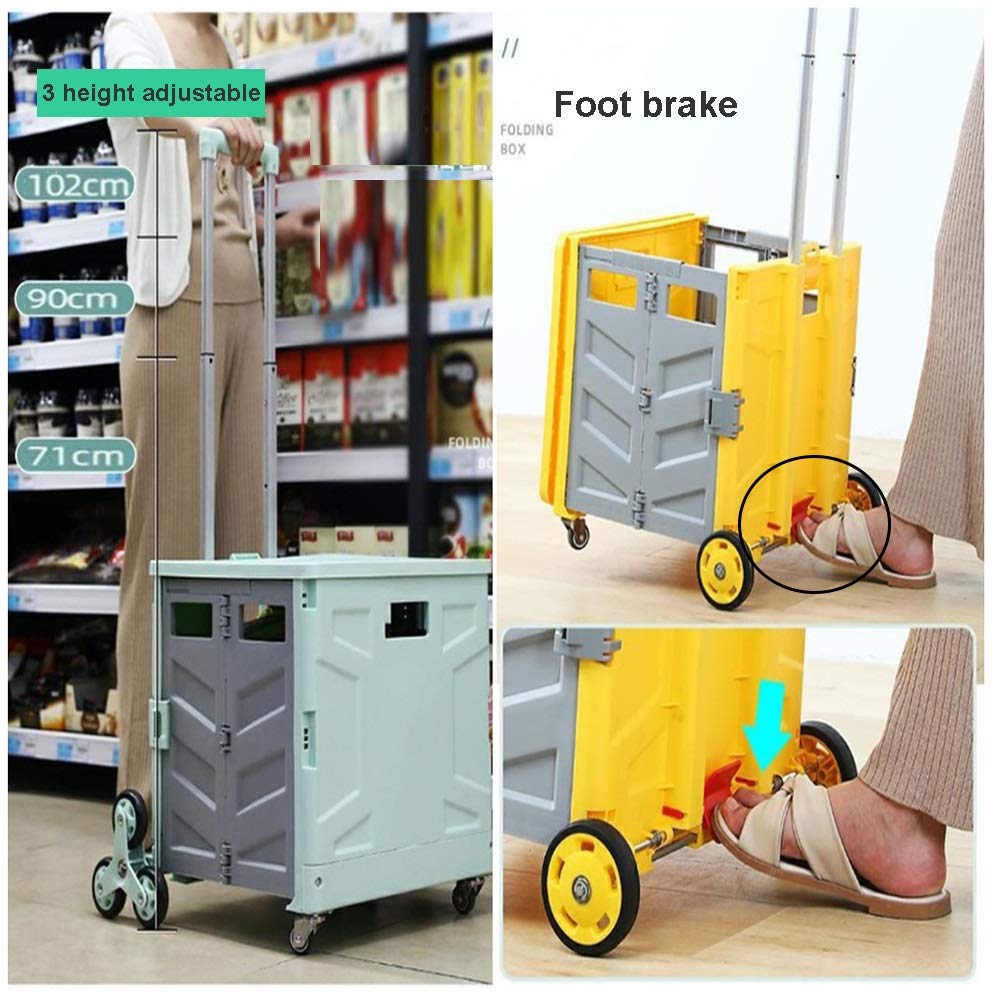 Einkaufskorb mit Rollen Kaufwagen Klappbox, 50L Tragbare Supermarkt Supermärkte Einkaufswagen, SUV Storage Box Tool Box, Einfach Zu Gehen Die Treppe Hinauf