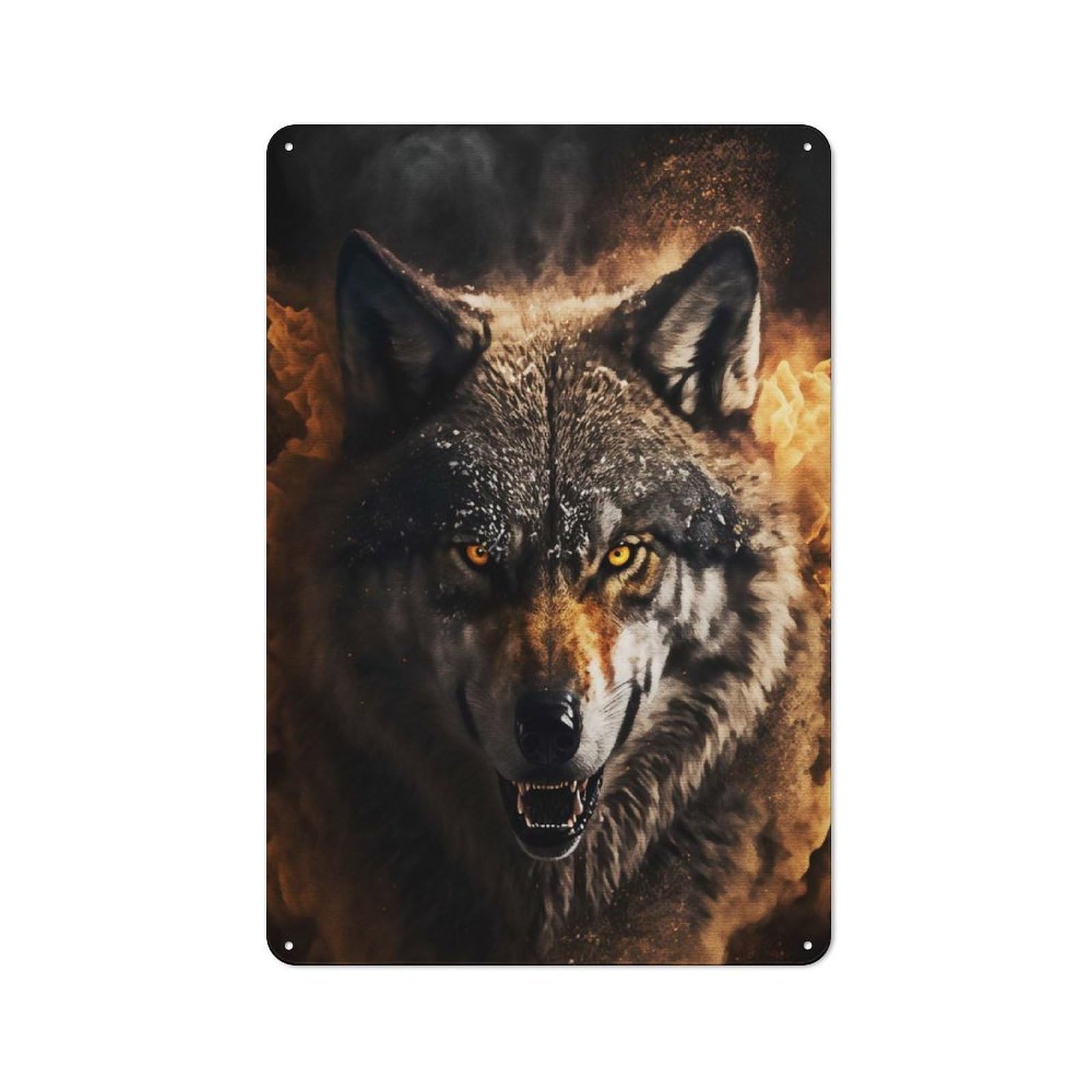 Junmoney Style-17 Industrial Metal Sign With The Wolf Portrait Design 30X20cm, Clean Industrial Urban Room Decor For Flat, Bar, Studio Or Gallery Wall