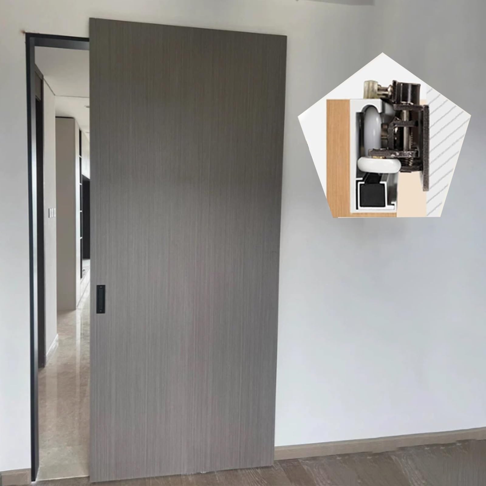 WLCGYD 24 32 36 40 44 48 60 52 In Concealed Sliding Door Track, Aluminium Hidden Trackless Sliding Ghost Door Hardware Kit Fit Indoor Wood Doors，Easy to Install(100CM (39.4IN))
