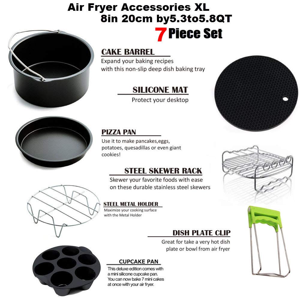 Generic Kit di Accessori per friggitrice ad Aria (Set di 5) Si Adattano a Tutti i Modelli 5.3-6-8QT e Superiori, Inclusi piroscafo, tortiera Antiaderente, Supporto in Metallo, per A