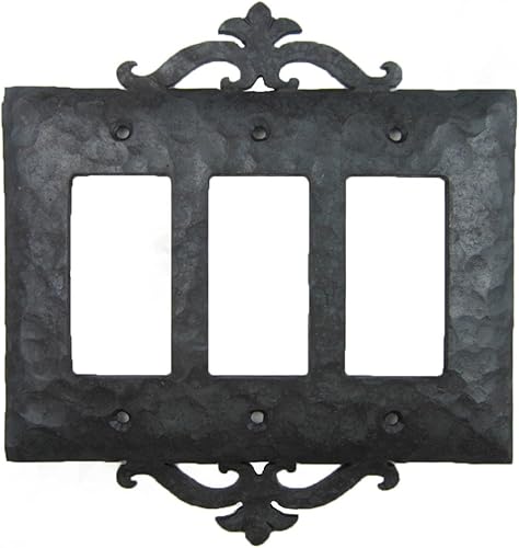 Miniatura 3 de Rústico Español Hierro forjado de desplazamiento triple Decora placa de interruptor cover eph232, negro