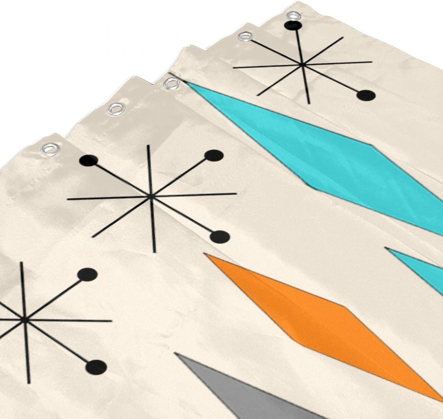 Mid Century Shower Curtain, Mid Century Modern Geometric Atomic Shapes Retro Boho Turquoise Orange Diamond Bath Accessories Art Home Decor Fabric 66x72Inch(168x183cm)