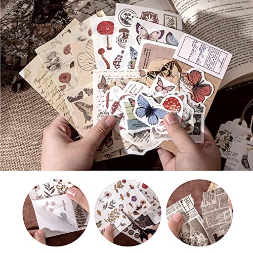 Yodely 180Pcs Vintage Scrapbooking Supplies, Junk Journal Supplies Kit Diy Journaling Aesthetic Stickers Vintage Washi Paper Antique Retro Natural Collection For Diy Scrapbook Album Planners Diary Bullet Journals Embellishment Supplies #TOP4