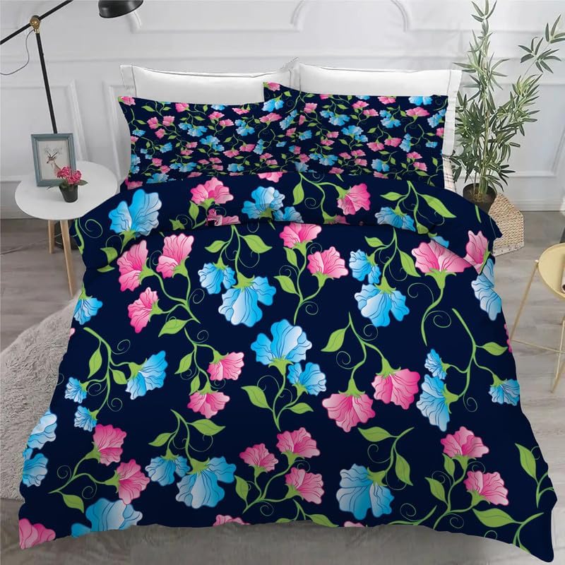 Juego de funda de edredón azul marino con estampado de patrón matrimonial, funda de edredón de microfibra suave y 2 fundas de almohada de 20 x 26