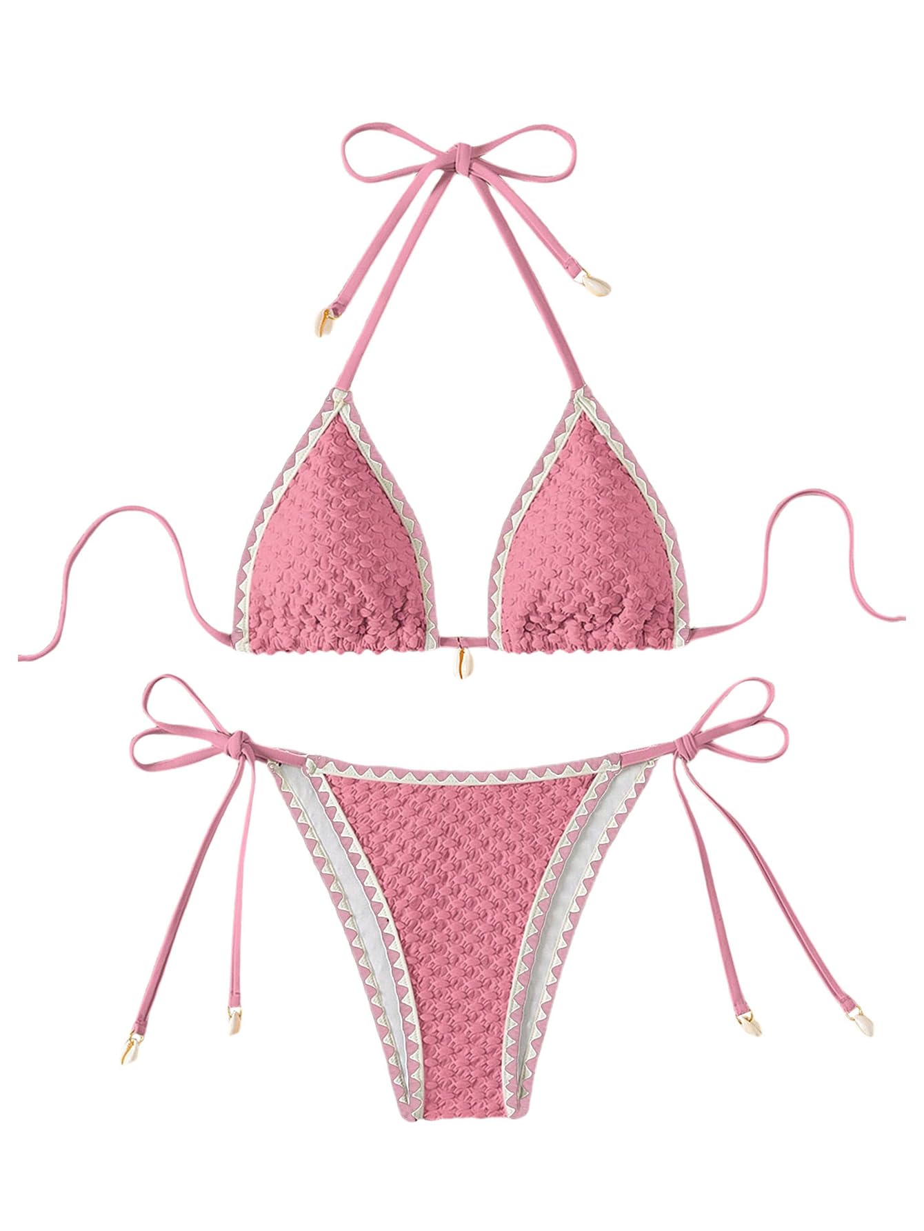 SHENHE Women's 2 Piece Triangle Tie Side Beach Bikini Sets Geo Print Halter Swimsuit Bathing Suit