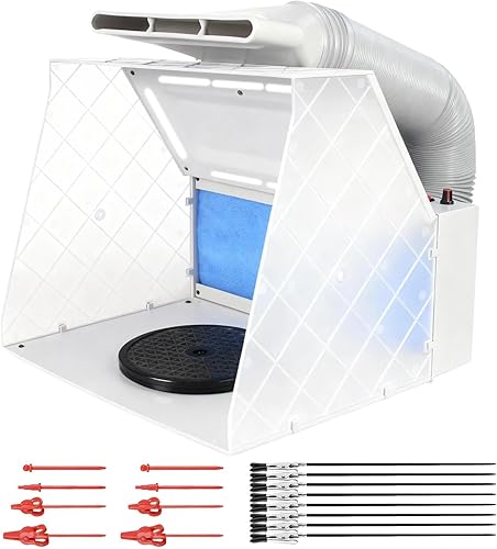 HUBEST Cabina de aerosol de aerógrafo, cabina de pintura para aerógrafo, ventilador potente ajustable y 8 luces LED, filtro de 3 capas con