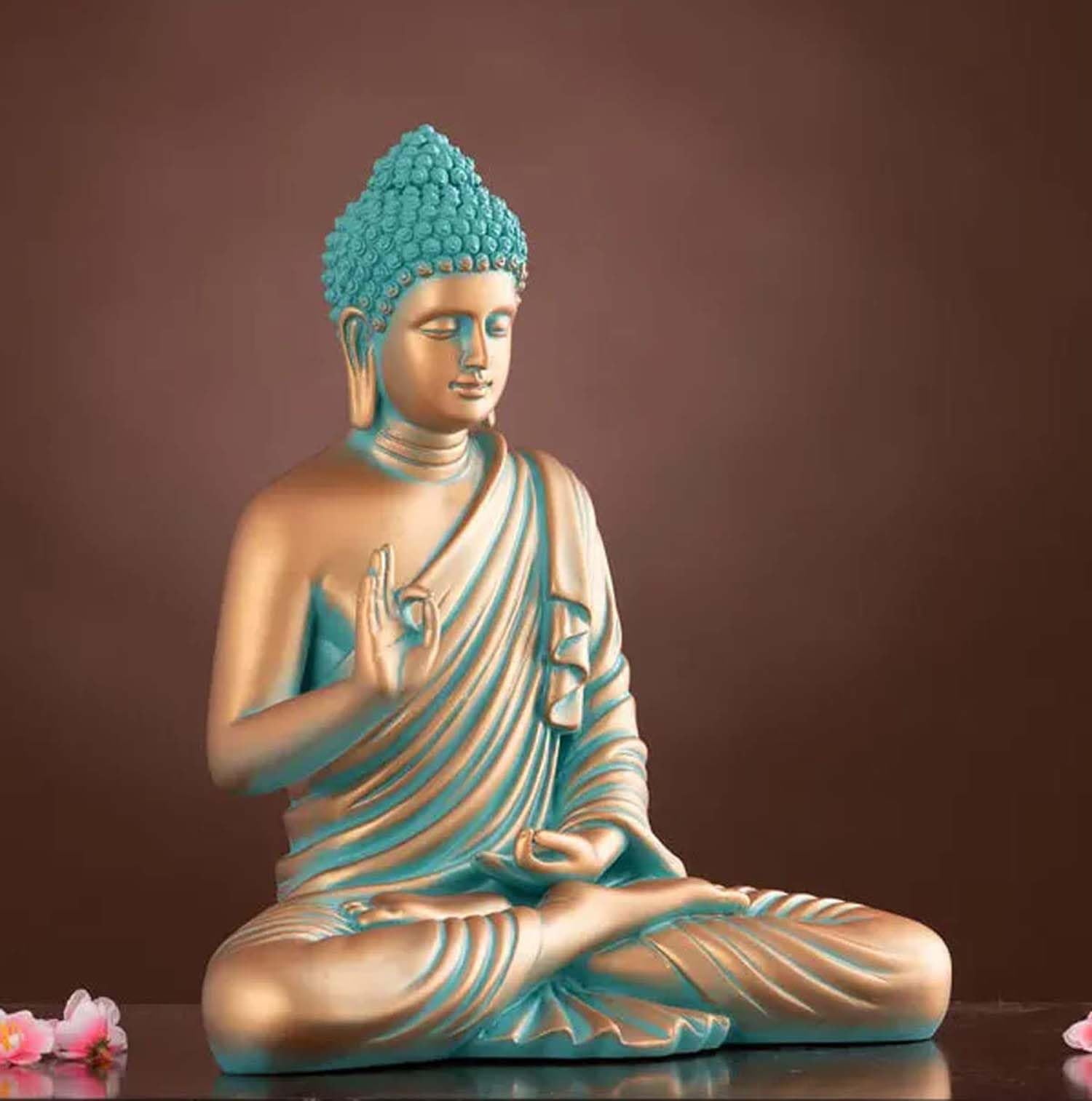 SN Handicrafts Big Size 15'' Meditating Buddha Idol Statue FR Home & Garden DECORO : Antique Golden Green