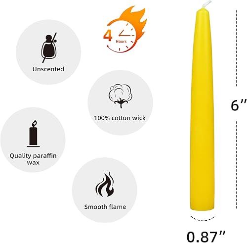 Miniatura 5 de Zest Candle Velas cónicas de 12 piezas, 6 pulgadas, color amarillo