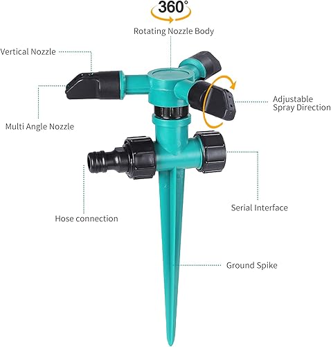 Miniatura 2 de Aspersor de jardín para patio, rociador de césped giratorio de 360 grados con cobertura de área grande, sistema de riego ajustable y pesado