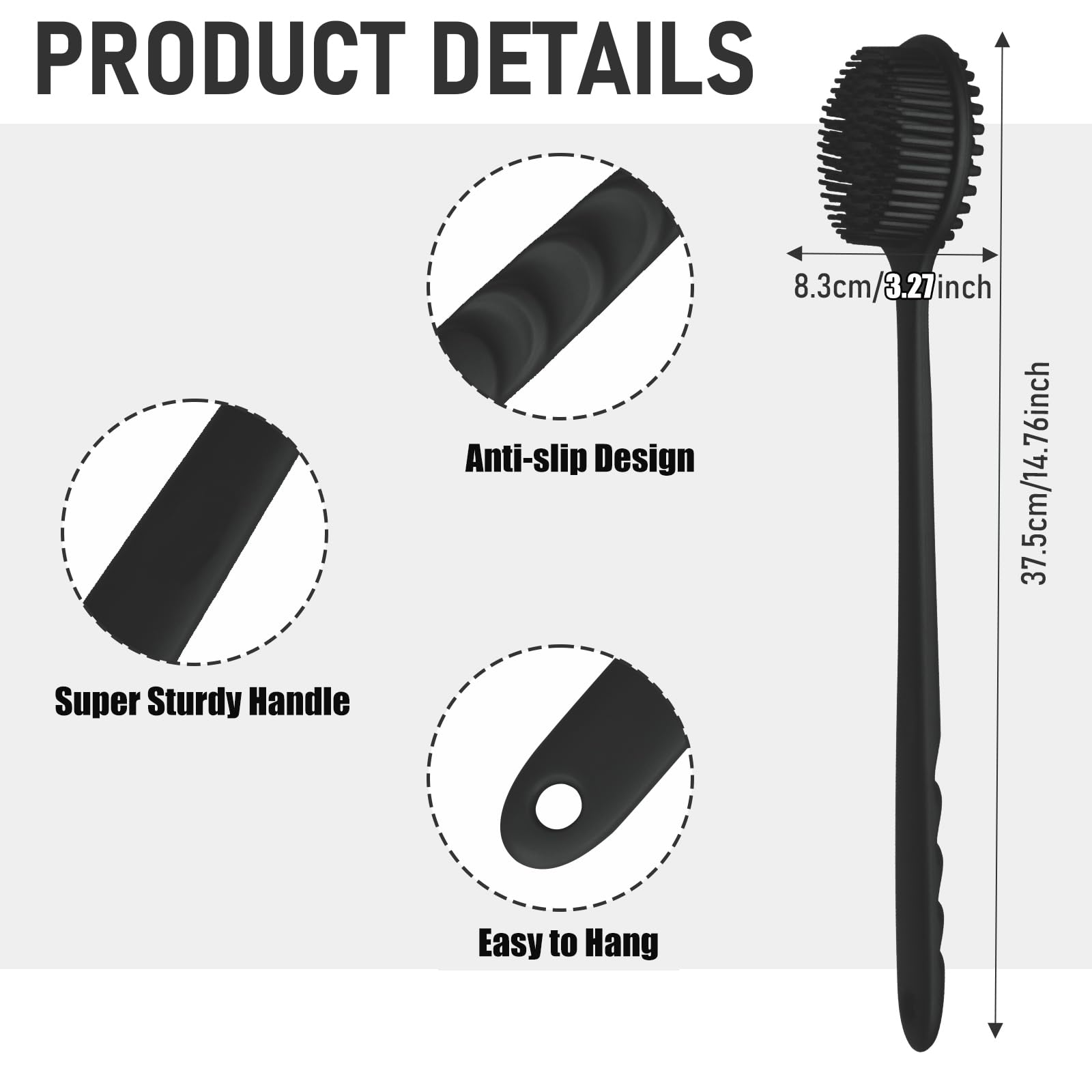 KXF Silicone Back Scrubber 37.5cm Long Handle Double-Sided Shower Body Brush Body Scrubber Bath Wash Brush with Soft Lathering Bristles and Stiff Massage Nodes Gentle Exfoliating Showering Exfoliator - Image 2