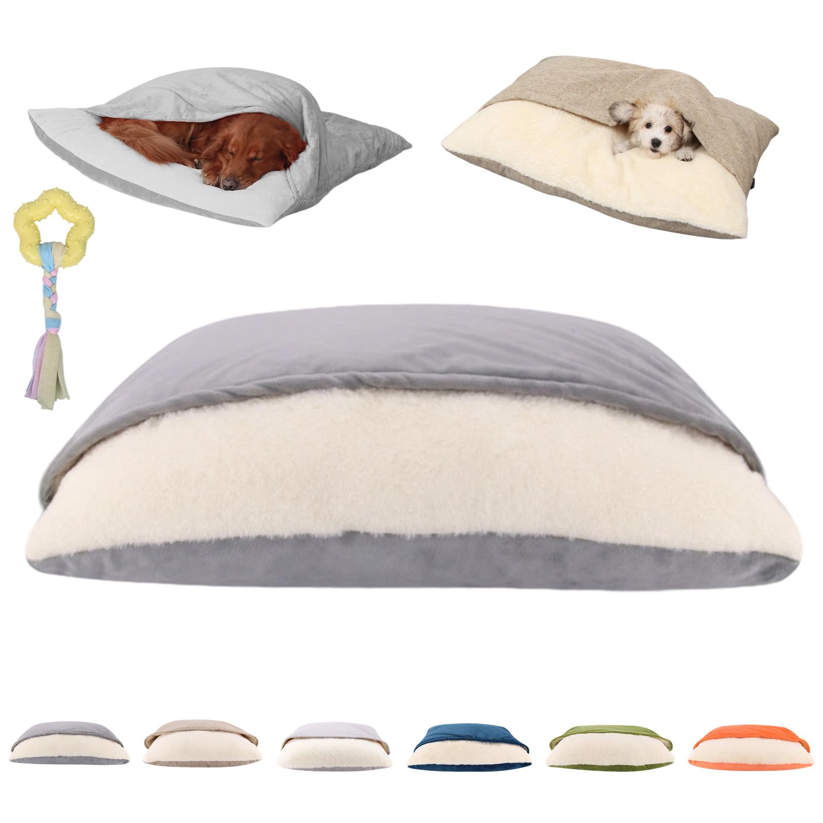 Snoozie Snuggle Burrow Bed, Snuggleburrow Calming Dog Cave Beds with Ultra-Soft Built-in Cover, Soft Plush Square Hooded Mats, Pet Sleeping Removable Washable Pad Bags (Gray,L (23.6*29.5 in))