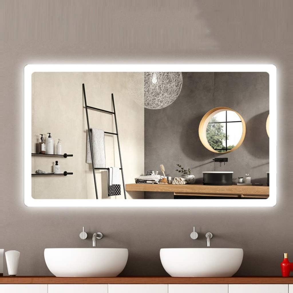Makeup Mirror Mirror LED Bathroom Mirror Lamp Mirror Lighting Solid Glass Explosion-Proof Clear and Transparent (Color : Warm Light Size : 60CMx120CM) (White Light 50CMx70CM)