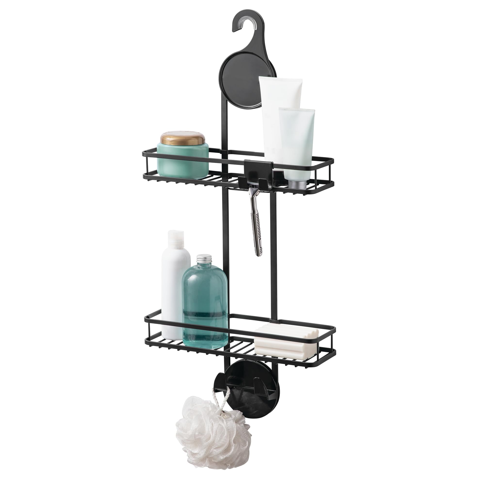 iDesign Hanging Shower Caddy with Accessory Hooks - Matte Black