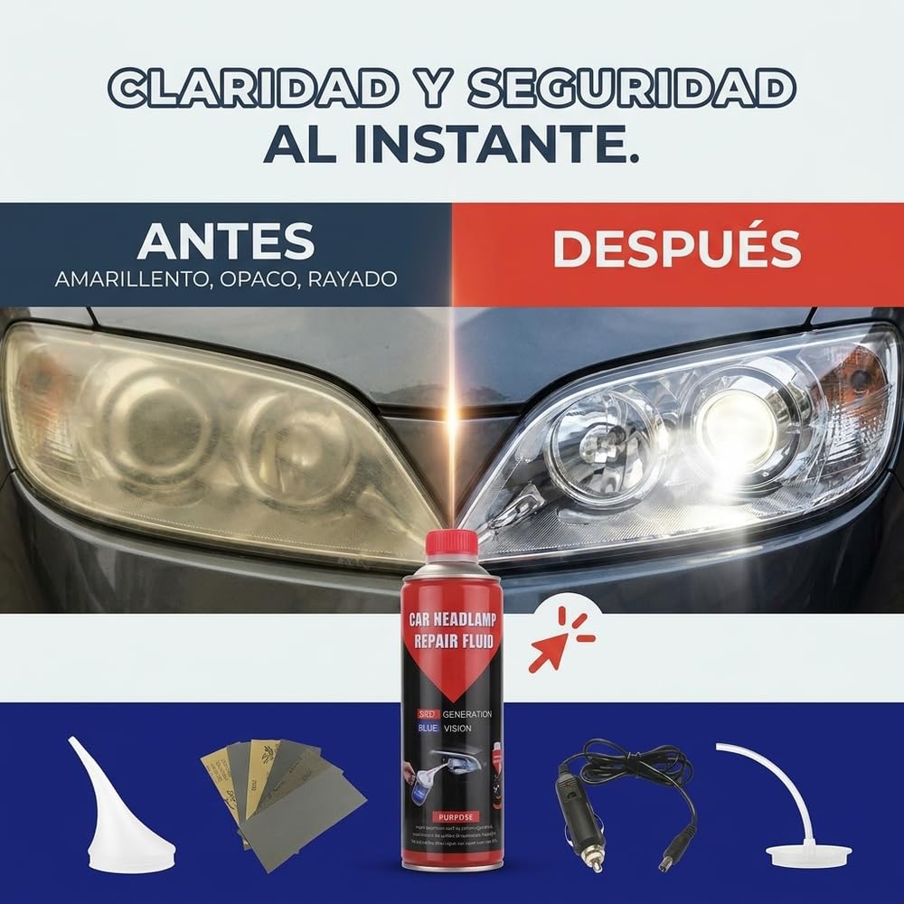 Kit de Pulido y Mantenimiento de Faros de Coche – Elimina Amarilleo y Arañazos Superficiales para Mayor Claridad y Visibilidad Vial
