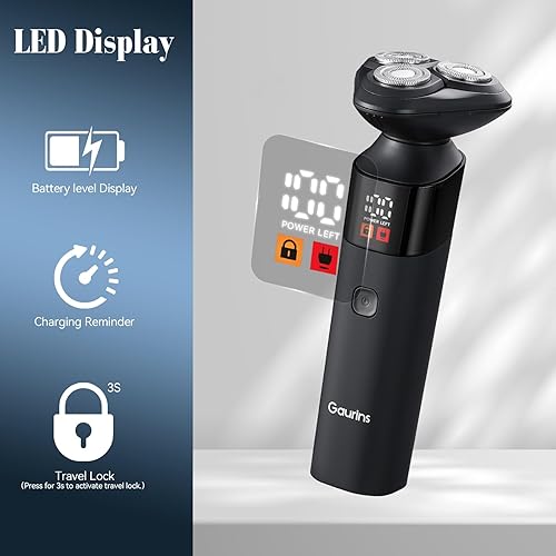 Miniatura 6 de Maquinilla de afeitar eléctrica para hombres, afeitadoras rotativas 3 en 1 para hombre con soporte de carga, IPX7 impermeable, recortadora de