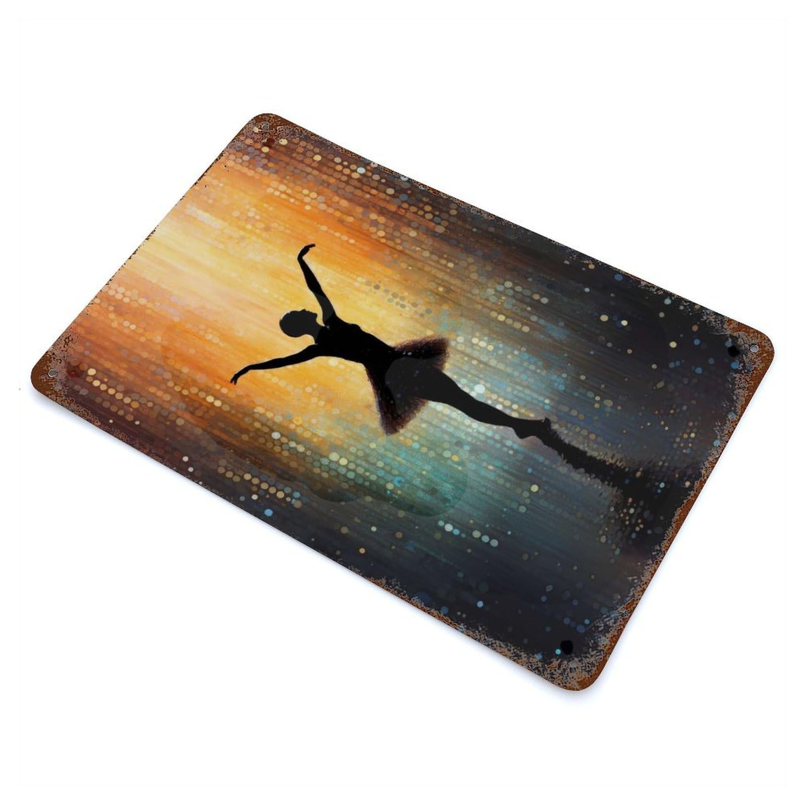 Silhouette Ballerina Vintage Wall Sign 11.8"x7.9", Rust Effect Metal Decor for Office, Studio And Wall Decor