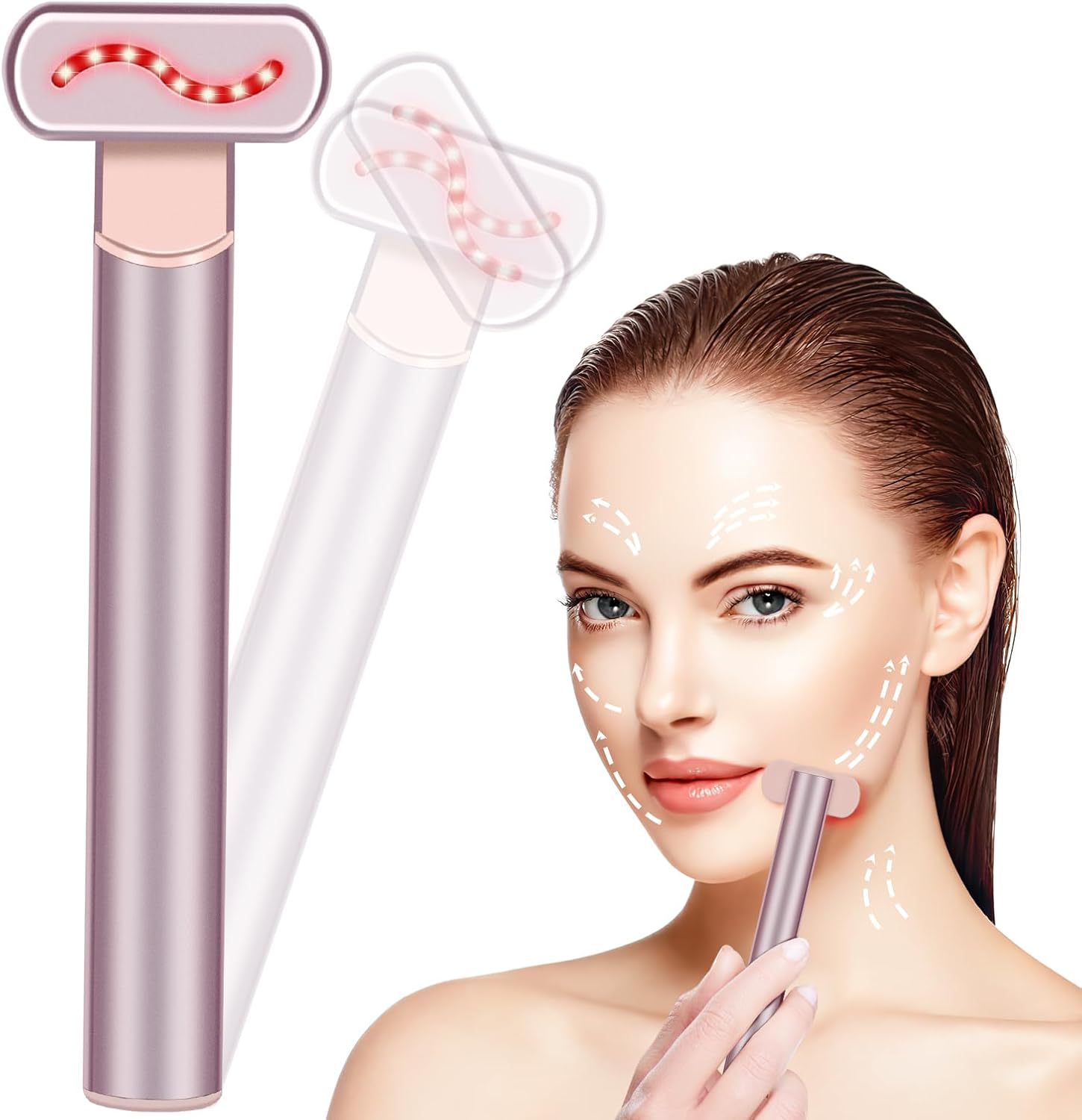 Gezichtsmassageapparaat tegen rimpels, 4-in-1 gezichtsmassageapparaat met warmte, EMS-gezichtsmassageapparaat voor huidversteviging en lifting, dubbele kinverwijderaar, apparaat voor dames
