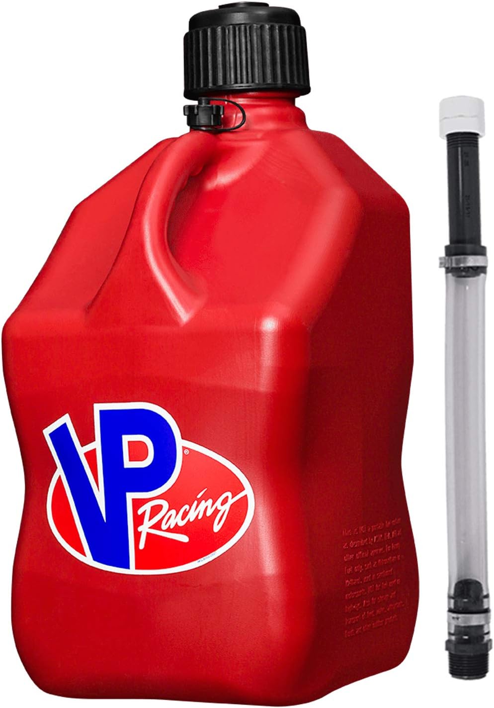 VP Racing 5.5-Gallon Square Motorsport Racing Utility Rapid Refilling Liquid Fuel Jug Can and 14 inch Deluxe Hose Kit and Cap, Red