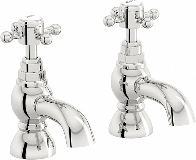 ENKI, Camberley, BT8716, Chrome, Twin Hot & Cold Bath Taps, Traditional Victorian Cross Handle, Solid Brass, Easy Clean, Traditional Design, Easy to Install, 10-Year Guarantee