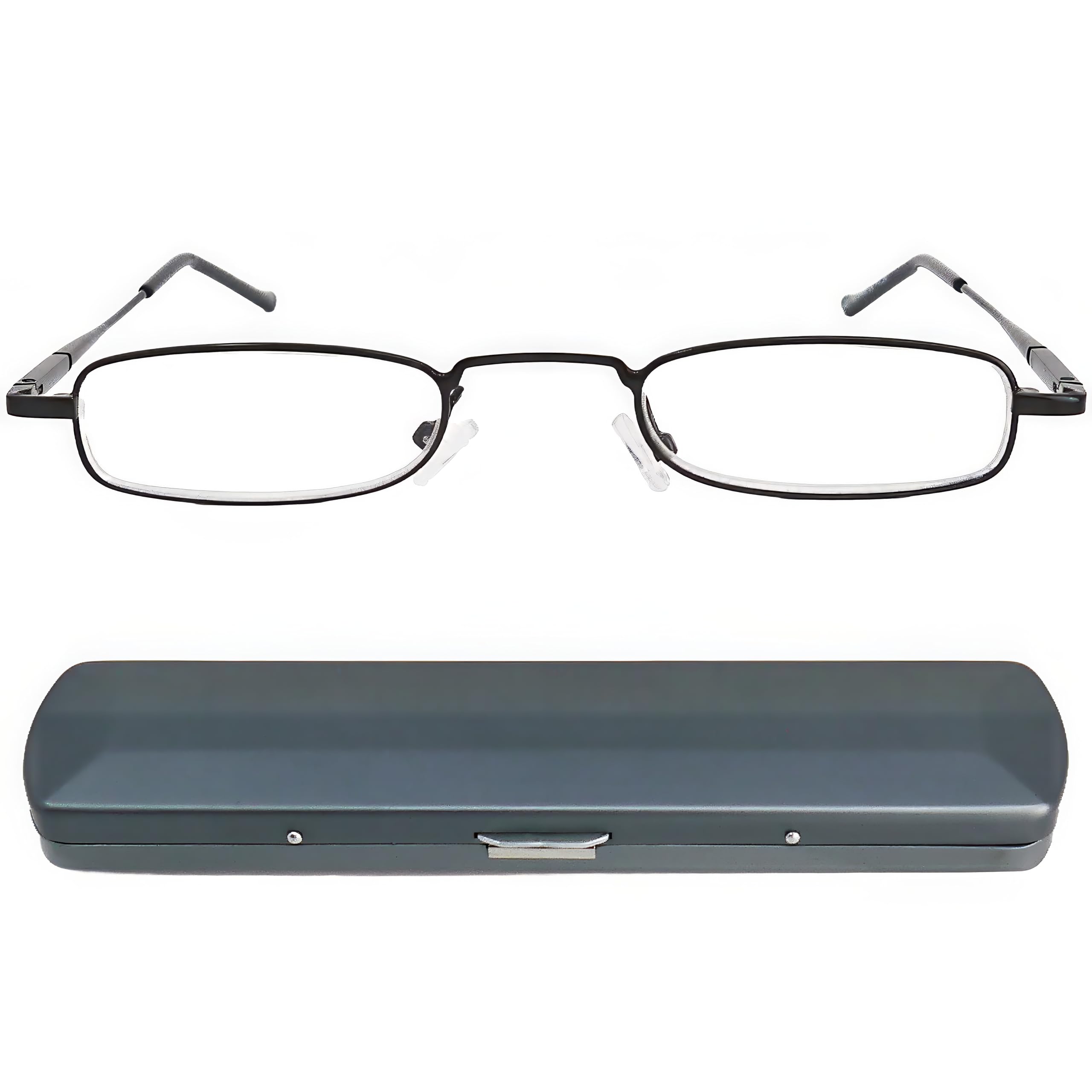 Wąskie metalowe mini okulary do czytania, rama ze stali nierdzewnej, z aluminiowym etui na okulary, pomoc w czytaniu, płaskie, damskie i męskie