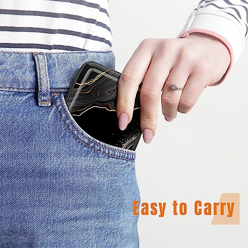 Image of Rimilak Aluminuml Credit Card Holder, Mini Credit Card Wallet RFID Blocking Slim Metal Hard Case for Women Men, Black Gold Mable