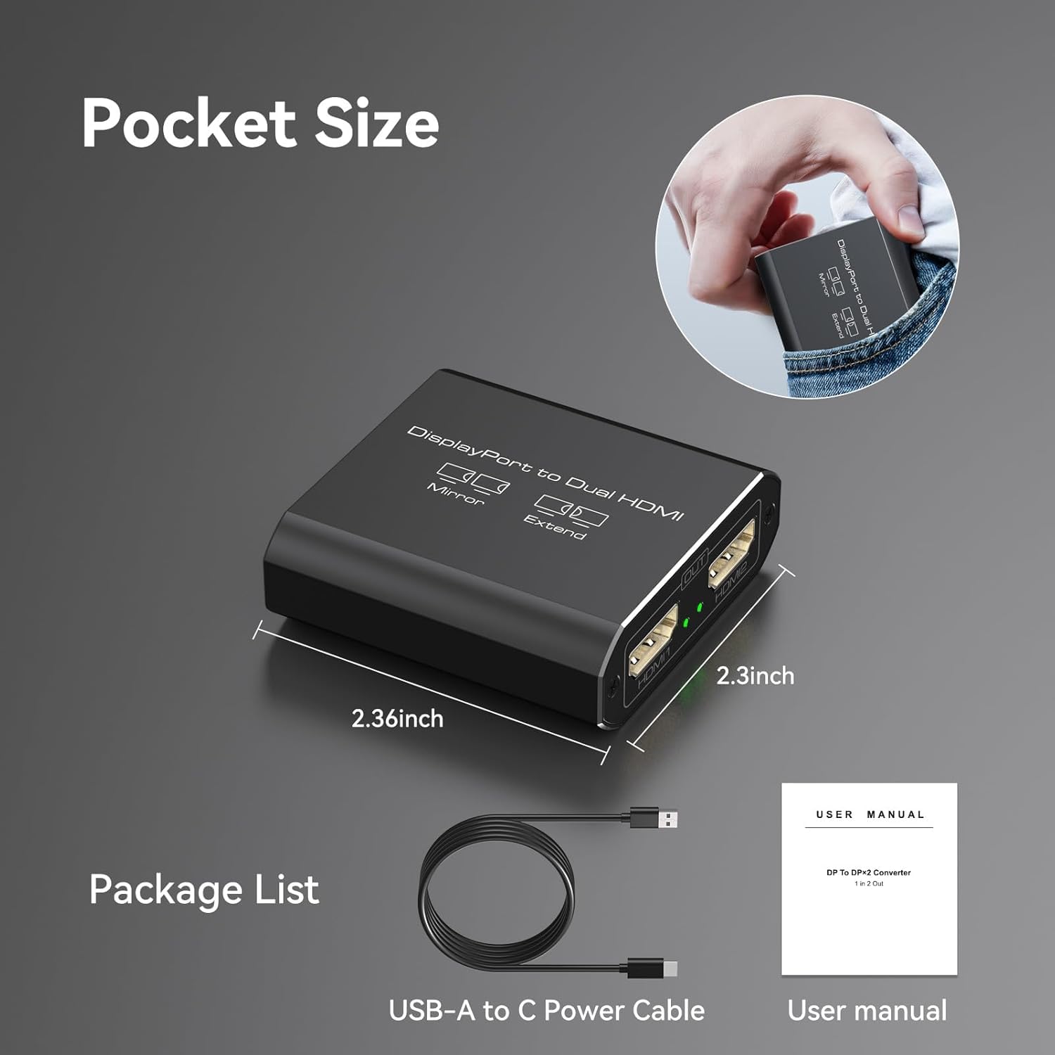 Displayport vers double HDMI répartiteur étendu pour double écran 4K @ 60 Hz Port d'affichage vers 2 adaptateurs HDMI pour cartes graphiques d'ordinateur, prend en charge les modes MST et SST