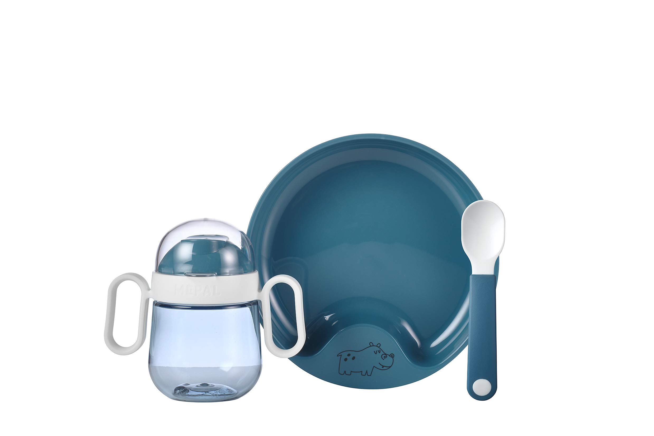 Mepal – Baby 3er Geschirrset Mio – Inklusive auslaufsicherem Trinkbecher, Lernteller & Lernlöffel – Spülmaschinengeeignet & BPA frei – 3er Set – Deep blue