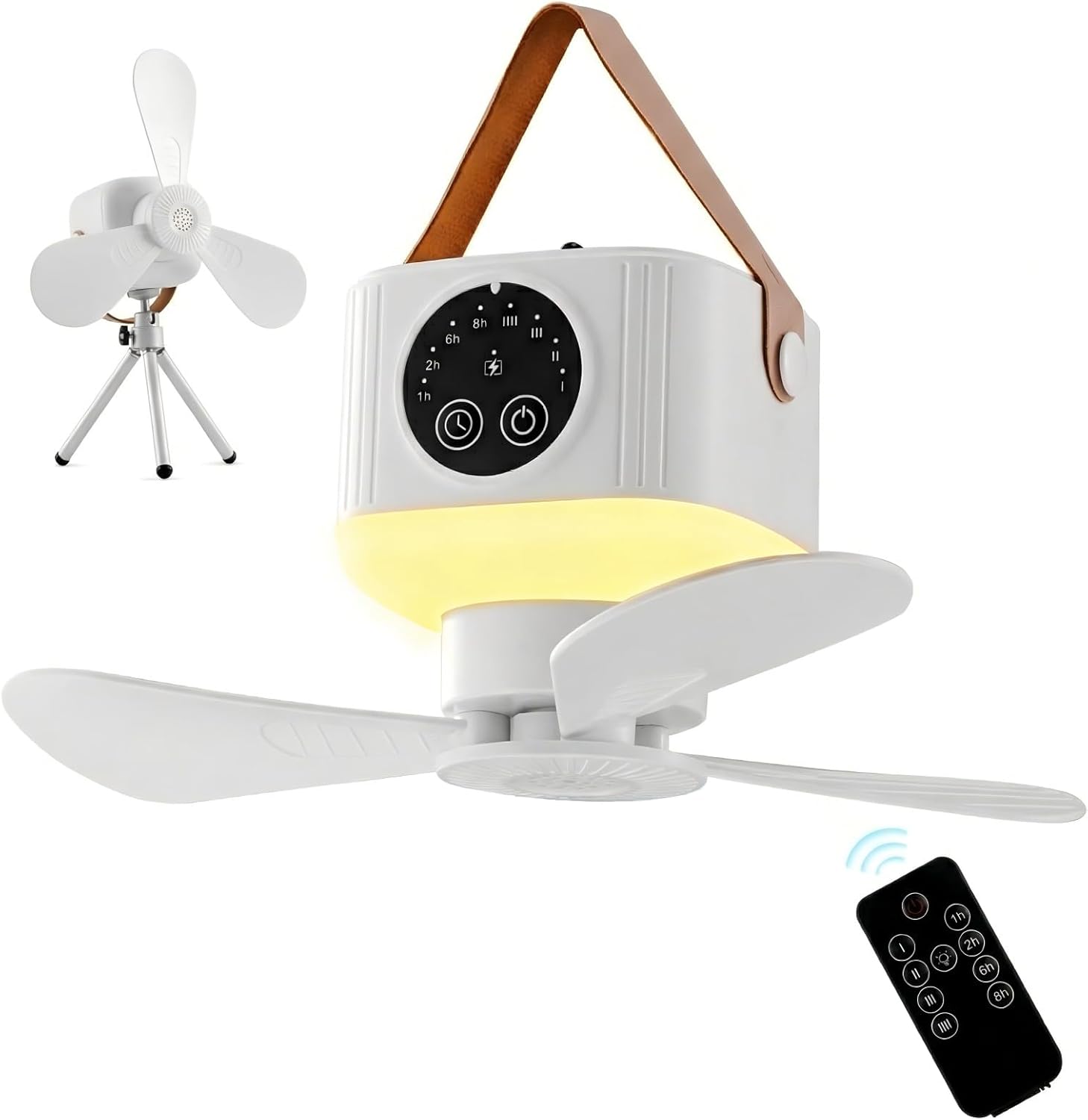 Portable Camping Fan with Lights,LED Hanging Ceiling Fan With Remote&Timer, 9.25" Wireless Rechargeable Tent Fan,4 Speeds&Brightness for Canopy, Beach, RV, Car, Camper,Outdoor,Indoor