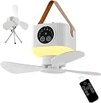 Portable Camping Ceiling Fan, LED Hanging Tent Fan With Remote&Timer, 7200mAh Rechargeable Battery&Storage Bag, 360° Adjustable Head, 4 Speeds&Brightness for Tent,Camping,RV,Travel,BBQ,Fishing