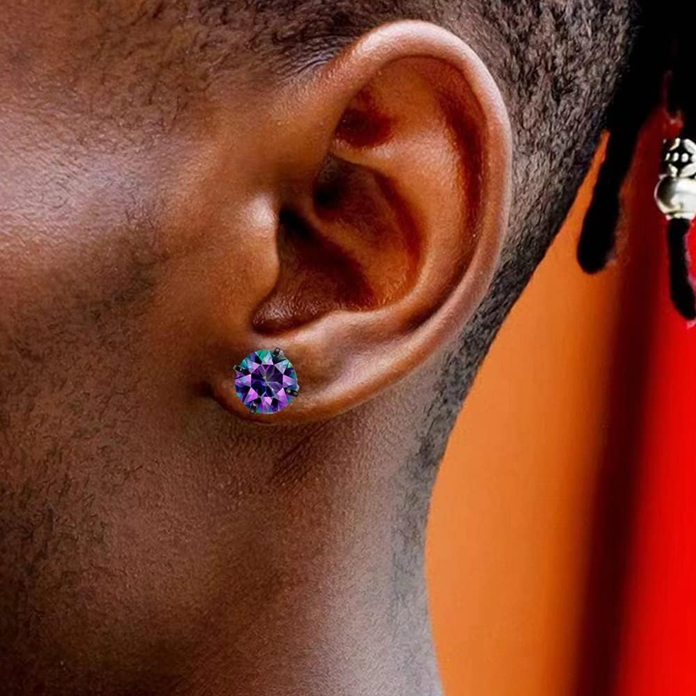 4 Pairs Titanium Flat Back Earrings for Women Men, Surgical Stainless Steel 5A Cubic Zirconia Stud Earrings Double Side CZ Sleeper Hypoallergenic Earrings for Sensitive Ears 6mm - Image 4