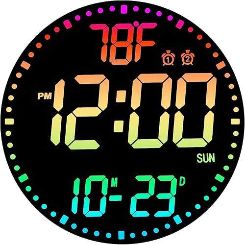 Reloj de pared digital RGB grande de 12 pulgadas que cambia de color con control remoto  Pantalla LED Reloj enchufable con 3 niveles de brillo y