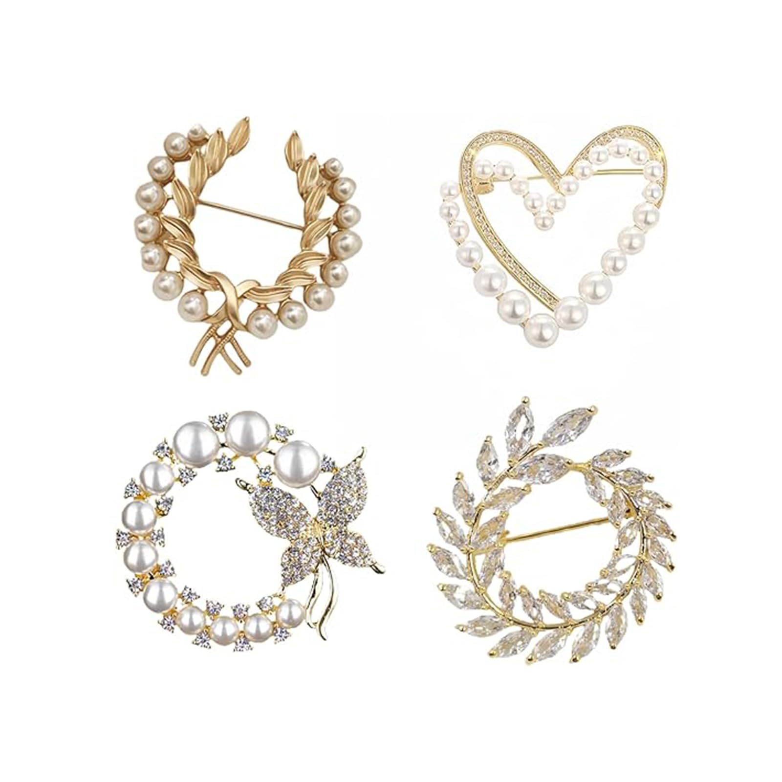 4 Pcs Brooches and Pins for Women Crystal Pearl Brooches Vintage Heart Brooches Elegant Rhinestone Flower Brooch Pins for Women Coats Jackets Wedding Bouquet